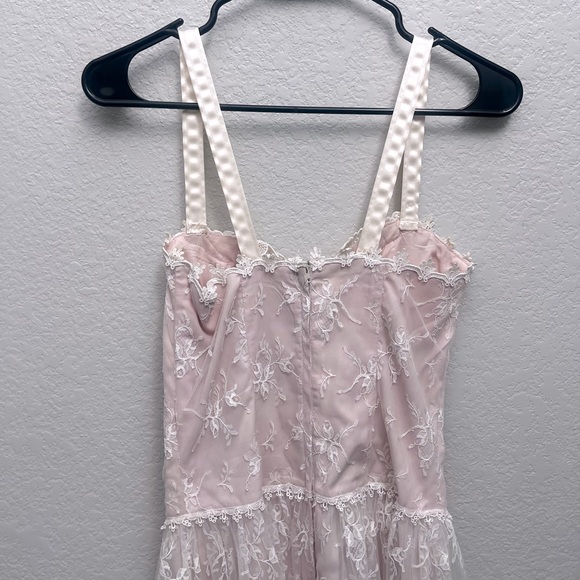 Vintage 70s Lace Overlay Prairie Dress Pink Cottagecore Whimsigoth Size Small - Picture 5 of 12